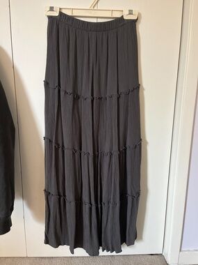 Hollister Dark Grey Tiered Maxi Skirt